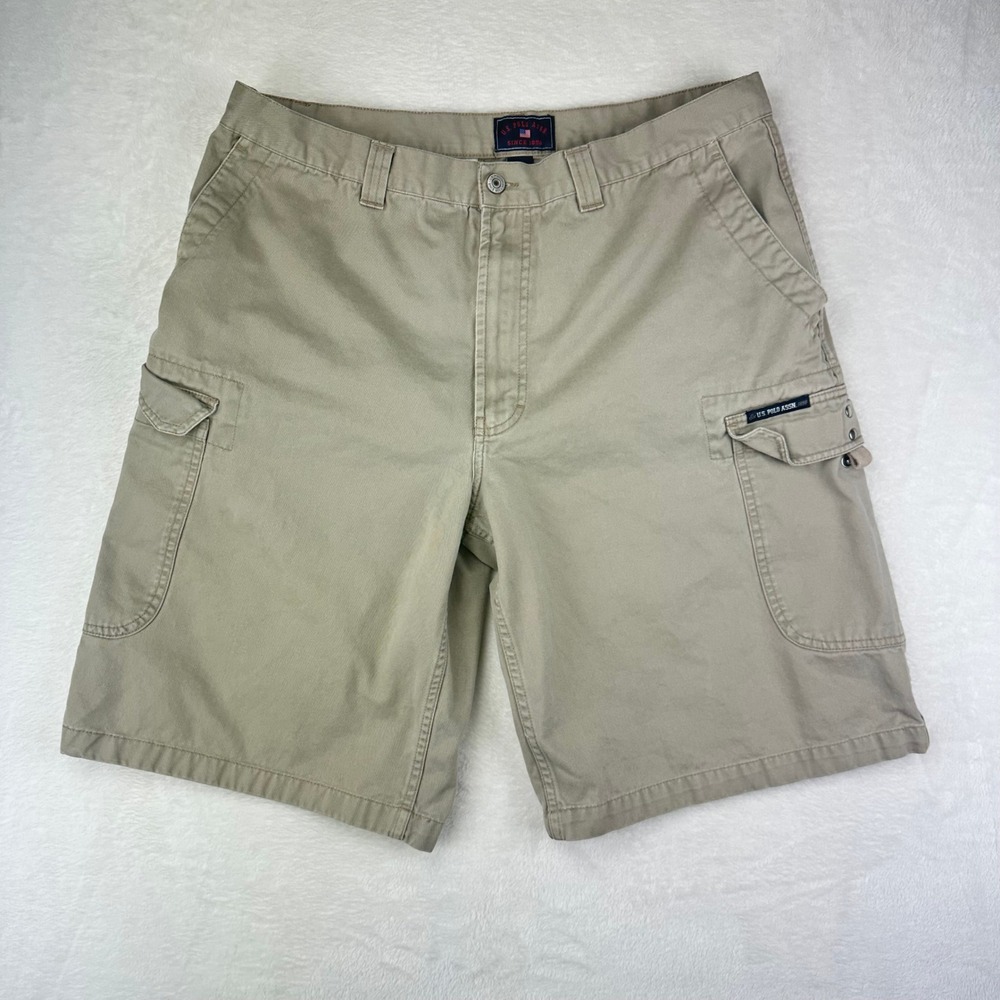 US Polo Assn Cargo Shorts Mens 38 Tan Khaki Relaxed Fit Cotton Twill Utility